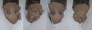 Cople - All Saints. Roof corbels.