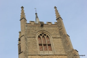 Great Barford - All Saints. Tower belfry opening.