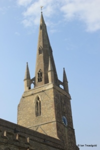 Harrold - St Peter. Spire from the north-east.