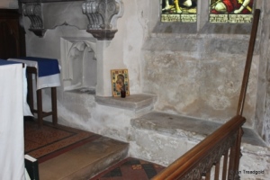 Henlow - St Mary. Chancel piscine and sedilia.
