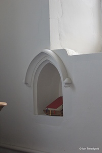 Langford, St Andrew. Chancel, piscina.
