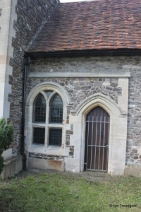 Linslade - St Mary. Chancel, south-west window and door. Linslade - St Mary. Chancel, south-west window and door.