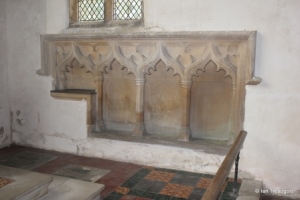 Potsgrove - St Mary. Chancel, sedilia and piscina.