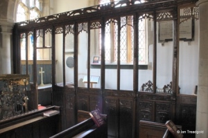 Biddenham - St James. Jacobean south aisle screen. Biddenham - St James. Jacobean south aisle screen.